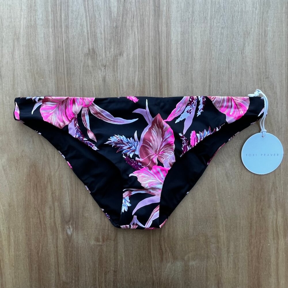 TORI PRAVER ISLA BOTTOM Women’s Black Tropical Floral Lined Bikini Bottoms sz L